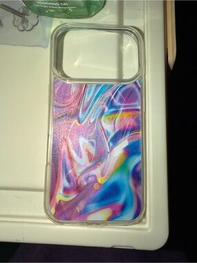 Clear Multicolor Swirl Phone Case — Iridescent Purple & Blue Design
